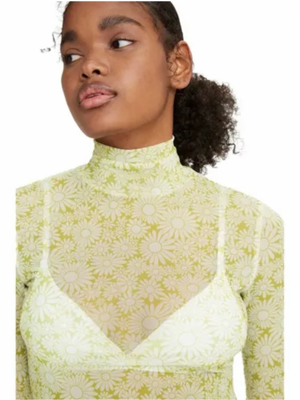 Levi’s Sheer Daisy Print Mock Neck Top - Light Green